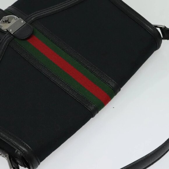 GUCCI Web Sherry Line GG Canvas Shoulder Bag Black Red Green Auth 126871 - Picture 11 of 16